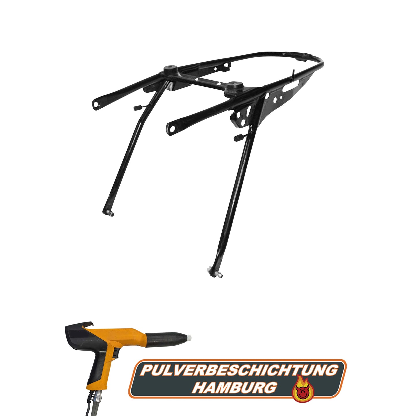 Motorcycle rear frame powder coating