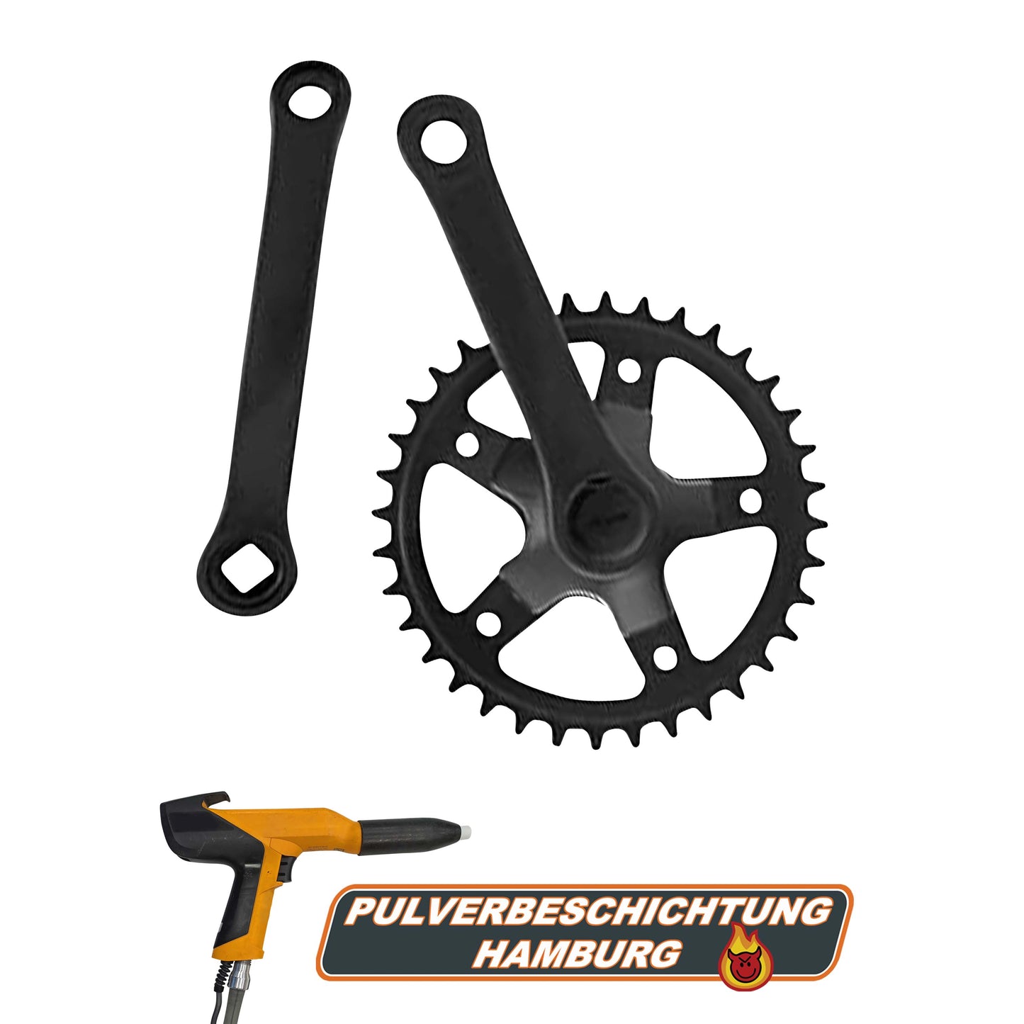 Bicycle pedal crank with gear powder coating