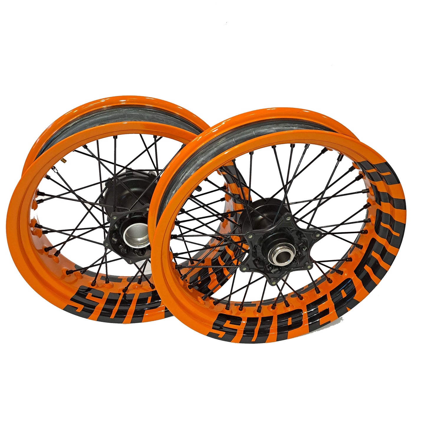 Complete set of rims, KTM orange, SUPERMOTO lettering (including rims), black lettering