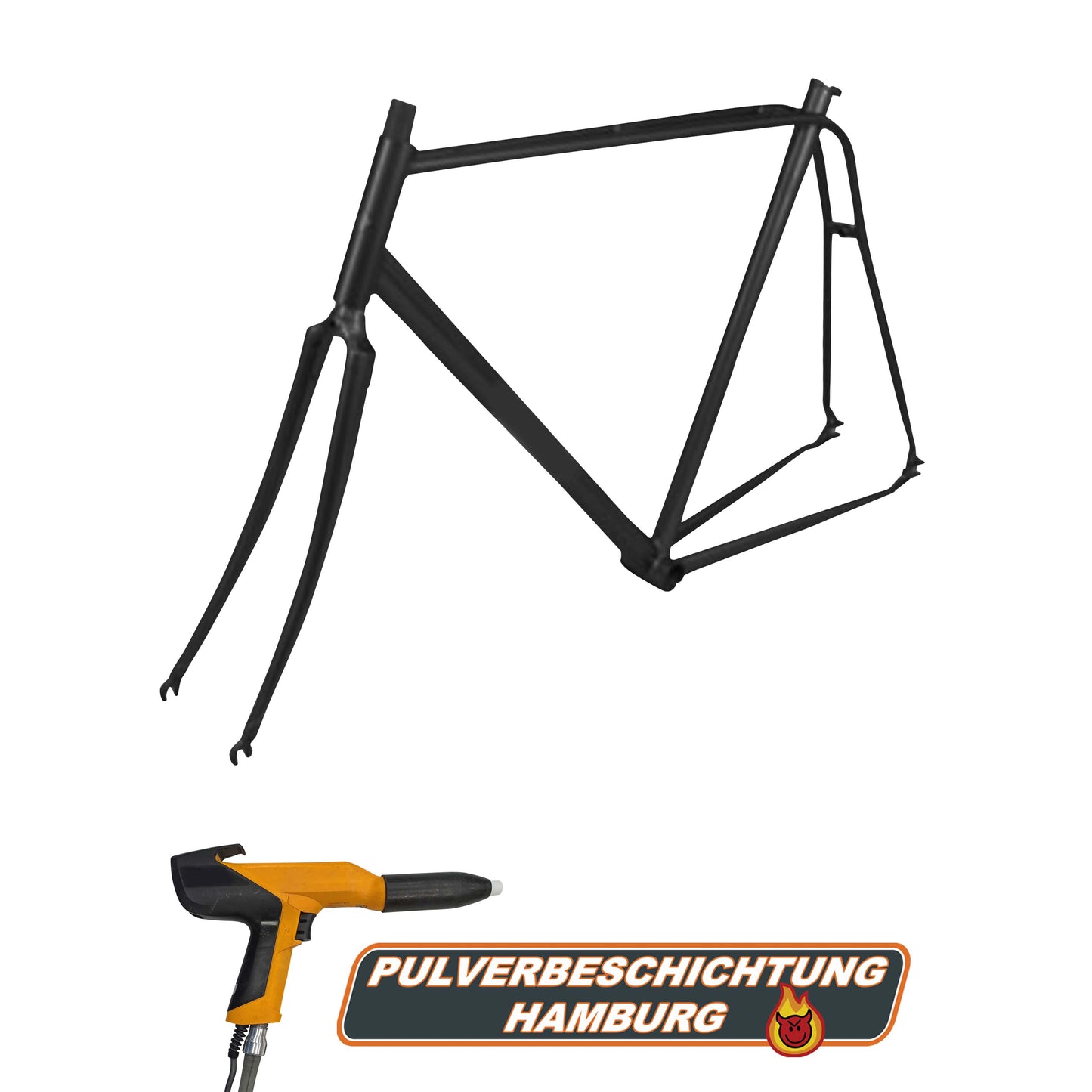 Bicycle frame including fork powder coating